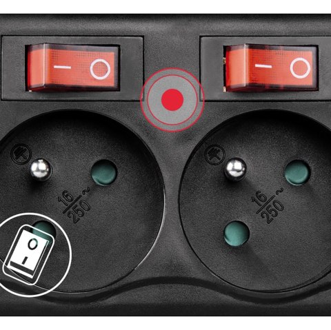 Listwa antyprzepięciowa z wyłącznikami 6 gniazd 1.4m - czarna