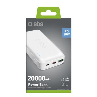 Powerbank 20000 mAh PD MicroUSB USB-C USB-A 20W - biały