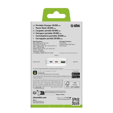 Powerbank 20000 mAh PD MicroUSB USB-C USB-A 20W - biały