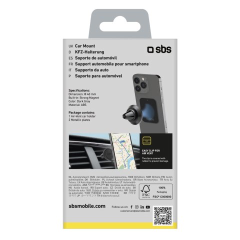 Uchwyt samochodowy magnetyczny na smartfona śr. 40 mm na kratkę nawiewu - czarny