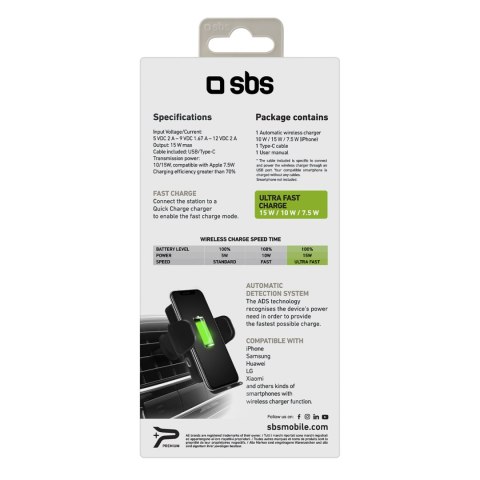 Uchwyt samochodowy na smartfona z ładowarką bezprzewodową na kratkę nawiewu - czarny