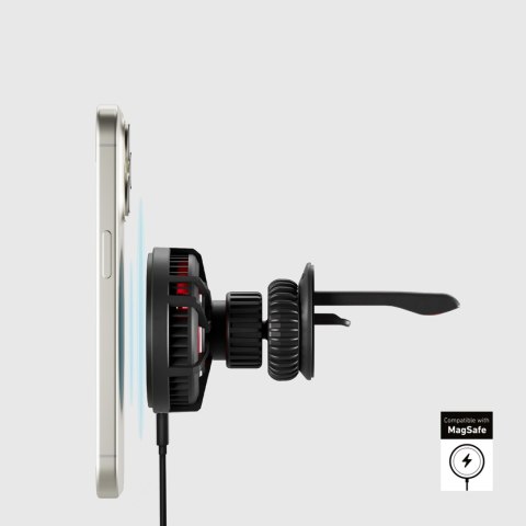 Uchwyt samochodowy na smartfona z ładowarką indukcyjną na kratkę z chłodzeniem - czarny