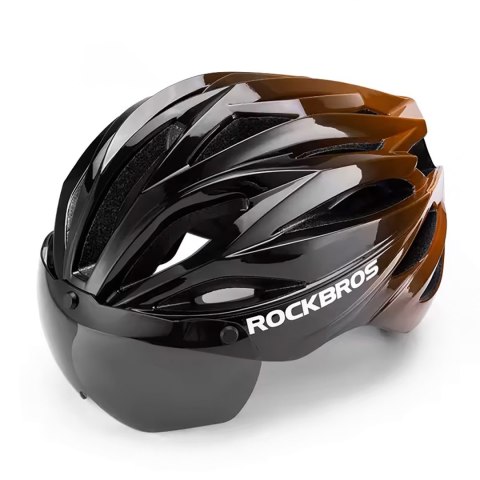 Kask rowerowy z szybką odpinanymi okularami z filtrem UV unisex - czarno brązowy