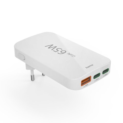 Ładowarka sieciowa składana GaN USB-C USB-A 65W - biała