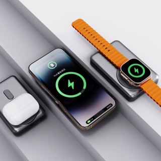 Powerbank K29 10000mAh MagSafe metalowa obudowa podstawka kable USB-C iPhone Lightning PD 20W - srebrny