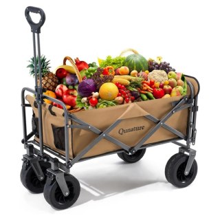 Wózek turystyczny składany ogrodowy do transportu duże koła z blokadą - brązowy