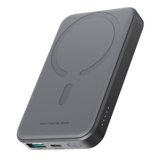 Powerbank indukcyjny 5000mAh USB-A USB-C 20W z kablem USB-C - czarny