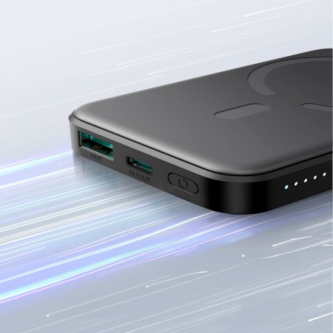 Powerbank indukcyjny 5000mAh USB-A USB-C 20W z kablem USB-C - czarny