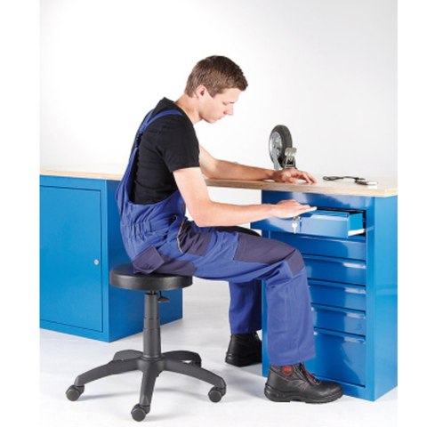 Stołek taboret obrotowy roboczy warsztatowy na podstawie jezdnej