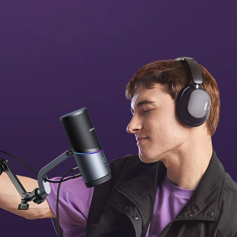 Mikrofon stojący na biurko USB-A RGB LED - srebrny