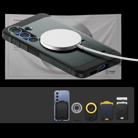 Etui na Samsung Galaxy S25 z podstawką Tough Armor MagSafe - zielone