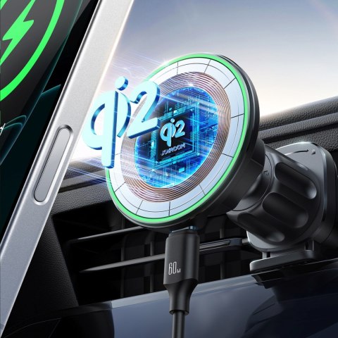 Uchwyt samochodowy z ładowarką do telefonu Qi2 15W na kratkę nawiewu - czarny