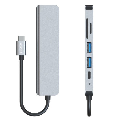 6w1 HUB rozdzielacz USB-C na USB-A USB-C HDMI micro SD / TF / SD - szary