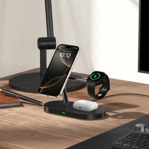 Ładowarka indukcyjna 3w1 na smartfon słuchawki smartwatch z MagSafe - czarna