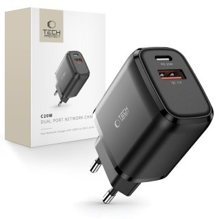 Ładowarka sieciowa USB-C PD 20W / USB-A QC 3.0 - czarna