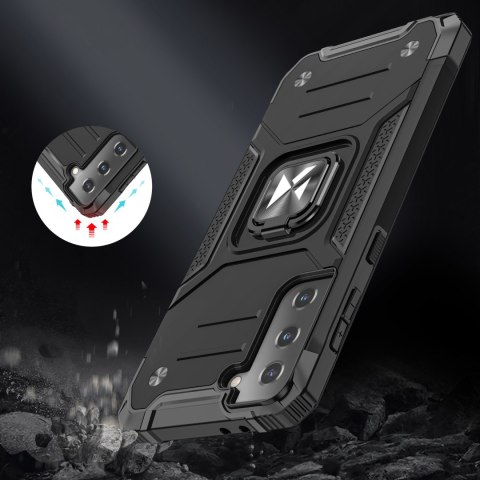 Pancerne hybrydowe etui z magnetycznym uchwytem do Samsung Galaxy S22+ Ring Armor - niebieski