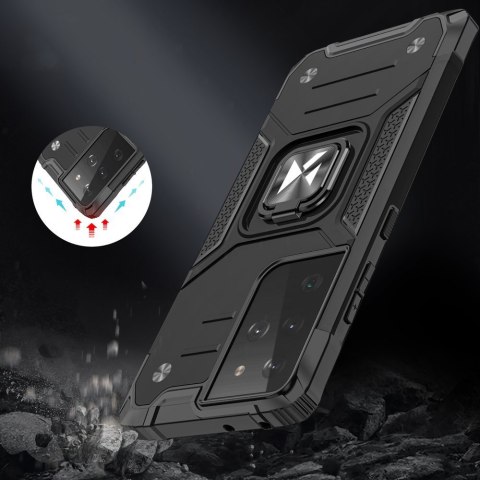 Pancerne hybrydowe etui z magnetycznym uchwytem do Samsung Galaxy S22 Ultra Ring Armor - niebieski