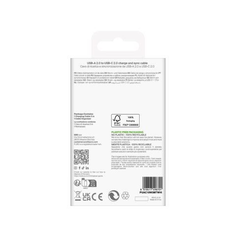 Kabel przewód USB-A - USB-C TPE 10W 3m - biały