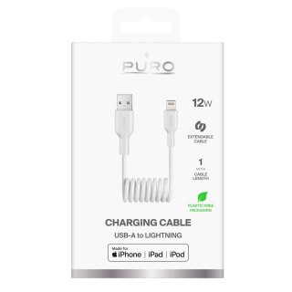 Kabel przewód spiralny USB-A - iPhone Lightning 12W 1m - biały