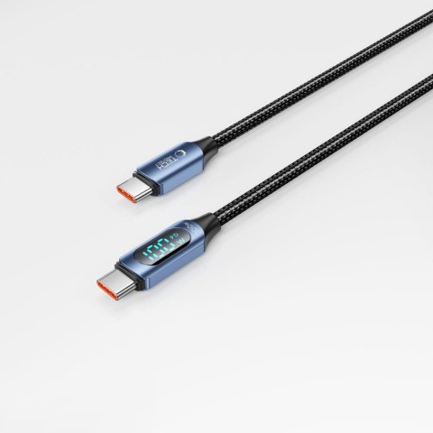 Kabel przewód z wyświetlaczem LED USB-C PD 100W 5A 1m - niebieski