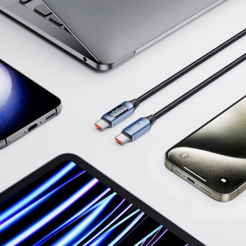 Kabel przewód z wyświetlaczem LED USB-C PD 100W 5A 1m - niebieski