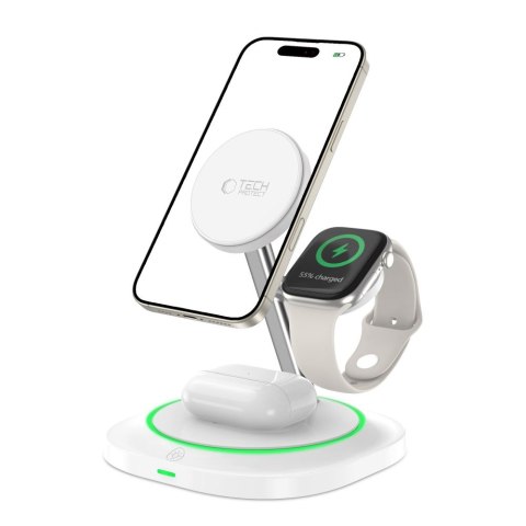 Ładowarka indukcyjna 3w1 do smartfona smartwatcha słuchawek Magnetic MagSafe - biała