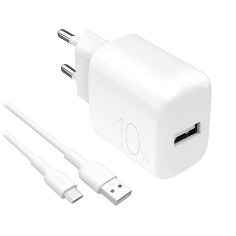 Ładowarka sieciowa USB-A PROLITE 10W z kablem USB-A - USB-C 1.2m - biała