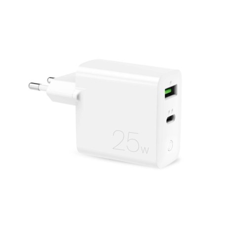 Ładowarka sieciowa USB-A USB-C PD 25W - biała