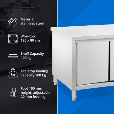 Stół blat roboczy centralny z szafką drzwi suwane ECO STAL 120 x 80 cm