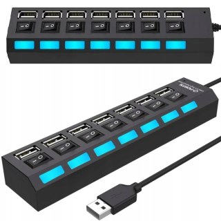 HUB rozdzielacz USB-A z włącznikami podświetlaniem 7 portów