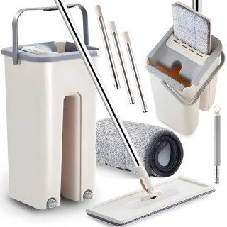 Mop płaski z wiadrem dwukomorowym wyciskaczem 2 wkłady 2x 4.5 l