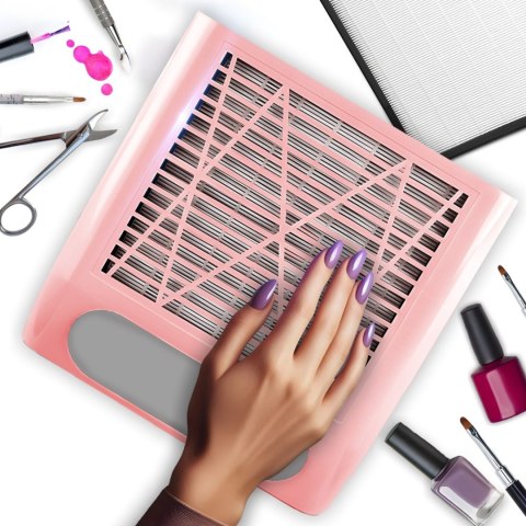 Pochłaniacz pyłu do paznokci kasetowy bezworkowy 80 W - różowy