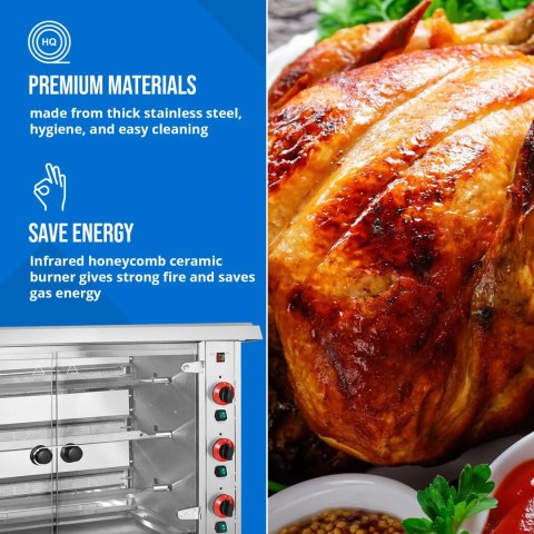 Rożen gazowy opiekacz do 15 kurczaków 3 szpikulce propan-butan 15 kW