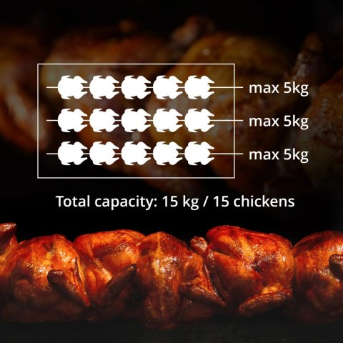 Rożen gazowy opiekacz do 15 kurczaków 3 szpikulce propan-butan 15 kW