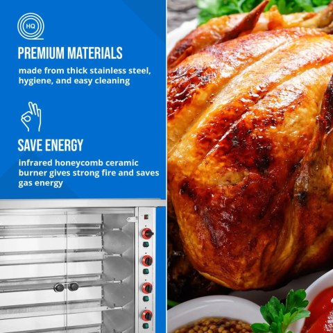 Rożen gazowy opiekacz do 25 kurczaków 5 szpikulców propan-butan 25 kW