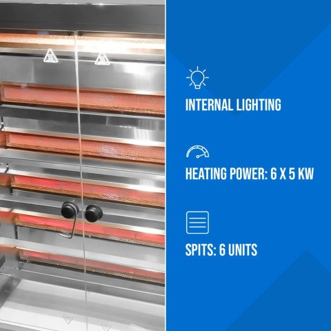 Rożen gazowy opiekacz do 30 kurczaków 6 szpikulców propan-butan 30 kW