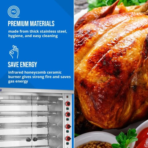 Rożen gazowy opiekacz do 40 kurczaków 8 szpikulców propan-butan 40 kW