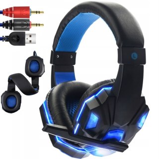 Słuchawki z mikrofonem przewodowe gamingowe dla gracza USB LED