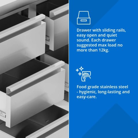 Szafka gastronomiczna przyścienna z rantem 6 szuflad STAL 100 x 60 cm