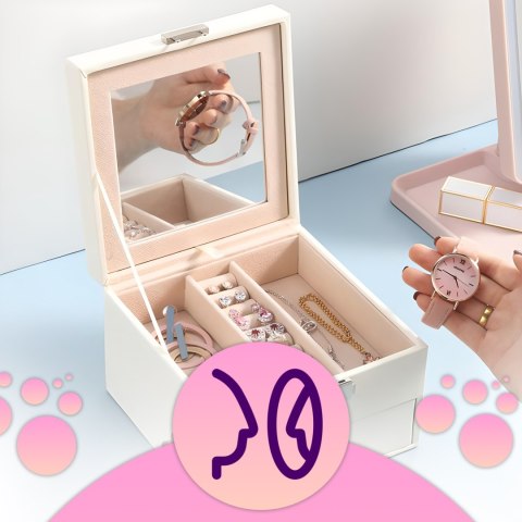 Szkatułka pudełko organizer na biżuterię pierścionki z szufladą - kremowy