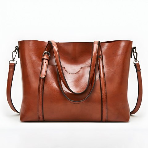 Torebka damska miejska pojemna z eko skóry na ramię - brązowa