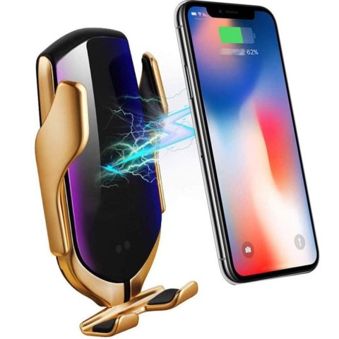 Uchwyt samochodowy z ładowarką do telefonu na kratkę nawiewu - czarno złoty