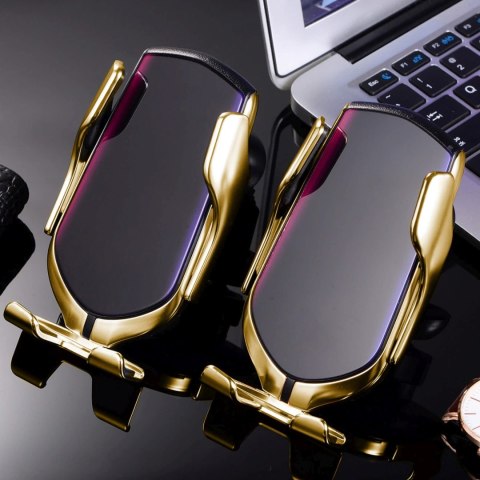 Uchwyt samochodowy z ładowarką do telefonu na kratkę nawiewu - czarno złoty