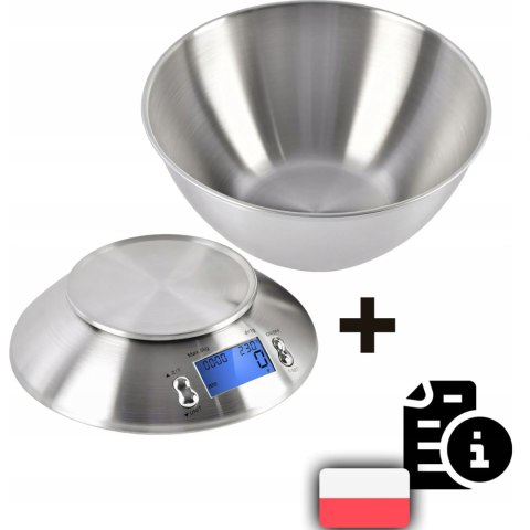 Waga elektroniczna kuchenna z miską termometrem STAL 1.8 l 1-5000 g / 1 g