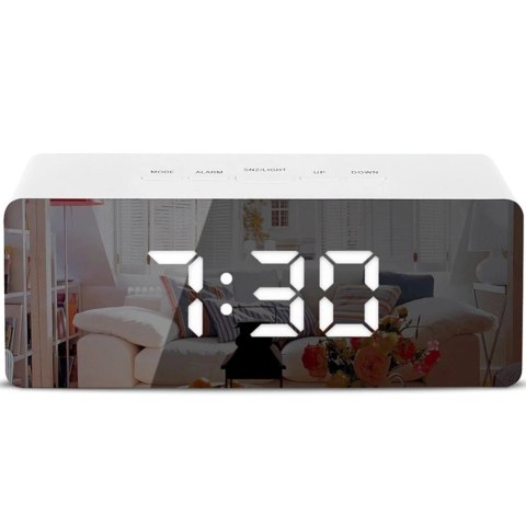 Zegar budzik z termometrem podświetlaniem LED - lustrzany