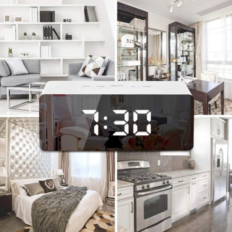 Zegar budzik z termometrem podświetlaniem LED - lustrzany