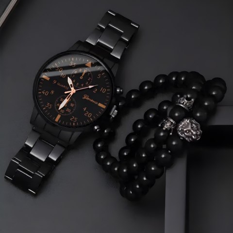 Zegarek męski kwarcowy klasyczny z bransoletą STAL 40 mm - czarny