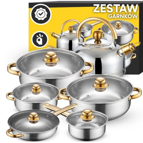 Zestaw garnków kuchennych z pokrywkami czajnikiem patelnią - 11 el.