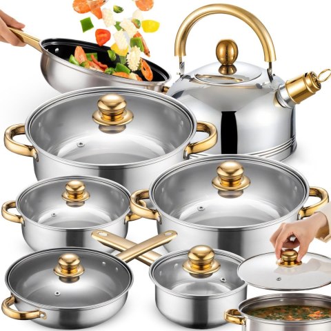 Zestaw garnków kuchennych z pokrywkami czajnikiem patelnią - 11 el.