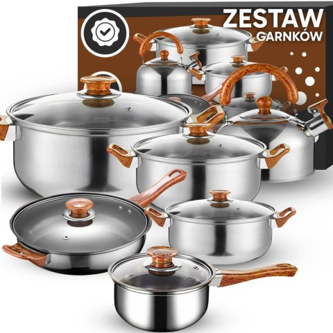 Zestaw garnków kuchennych z pokrywkami czajnikiem patelnią na gaz indukcję - 11 el.
